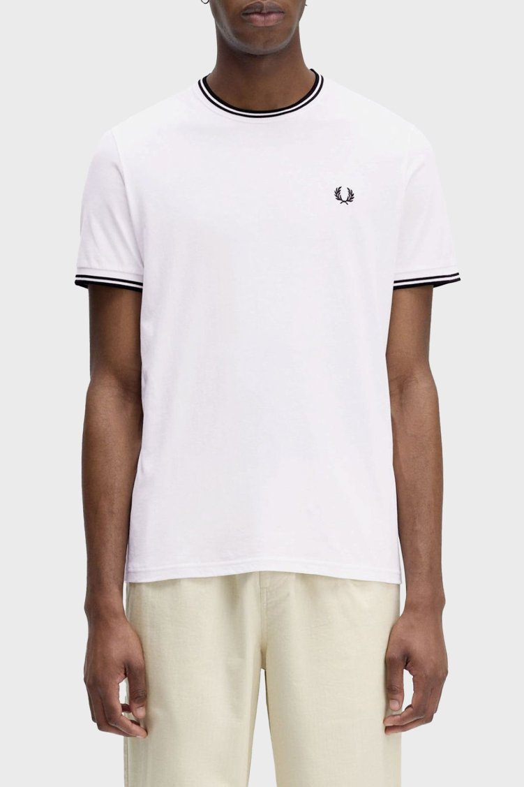 Fred Perry % 100 Pamuk Regular Fit Şerit Detaylı Sıfır Yaka Erkek T Shirt M1588 100 Beyaz - Fred Perry