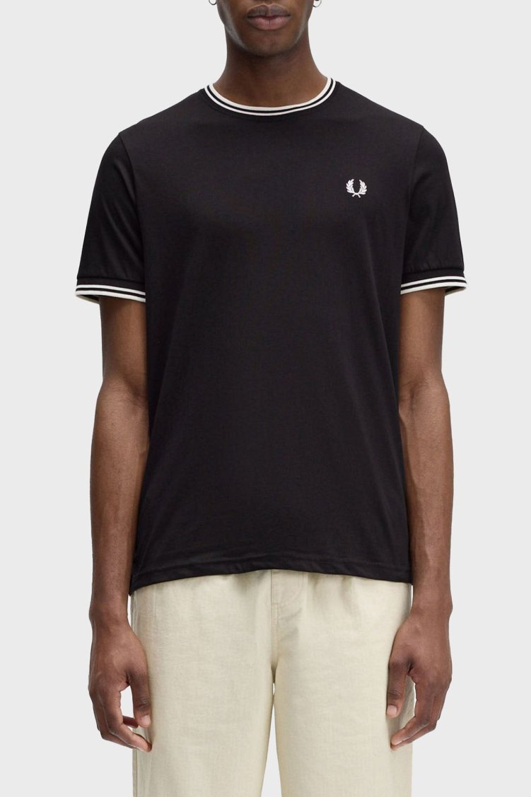 Fred Perry % 100 Pamuk Regular Fit Şerit Detaylı Sıfır Yaka Erkek T Shirt M1588 102 Siyah - Fred Perry