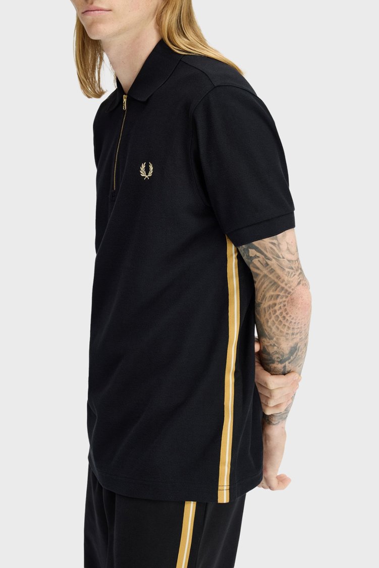 Fred Perry % 100 Pamuk Regular Fit Şerit Detaylı Yarım Fermuarlı Erkek Polo M2443 90A SİYAH - Fred Perry (1)