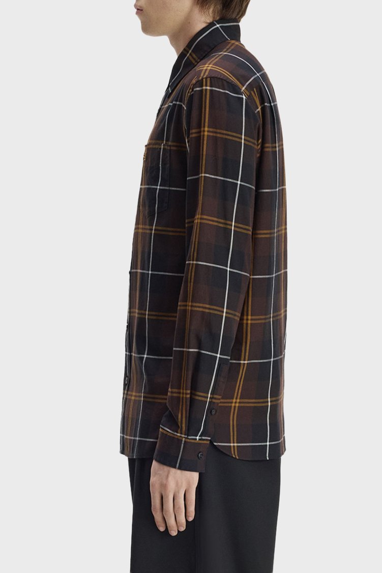 Fred Perry Ekoseli % 100 Pamuk Düğmeli Yaka Erkek Gömlek M3457 33C Kahve - Fred Perry (1)