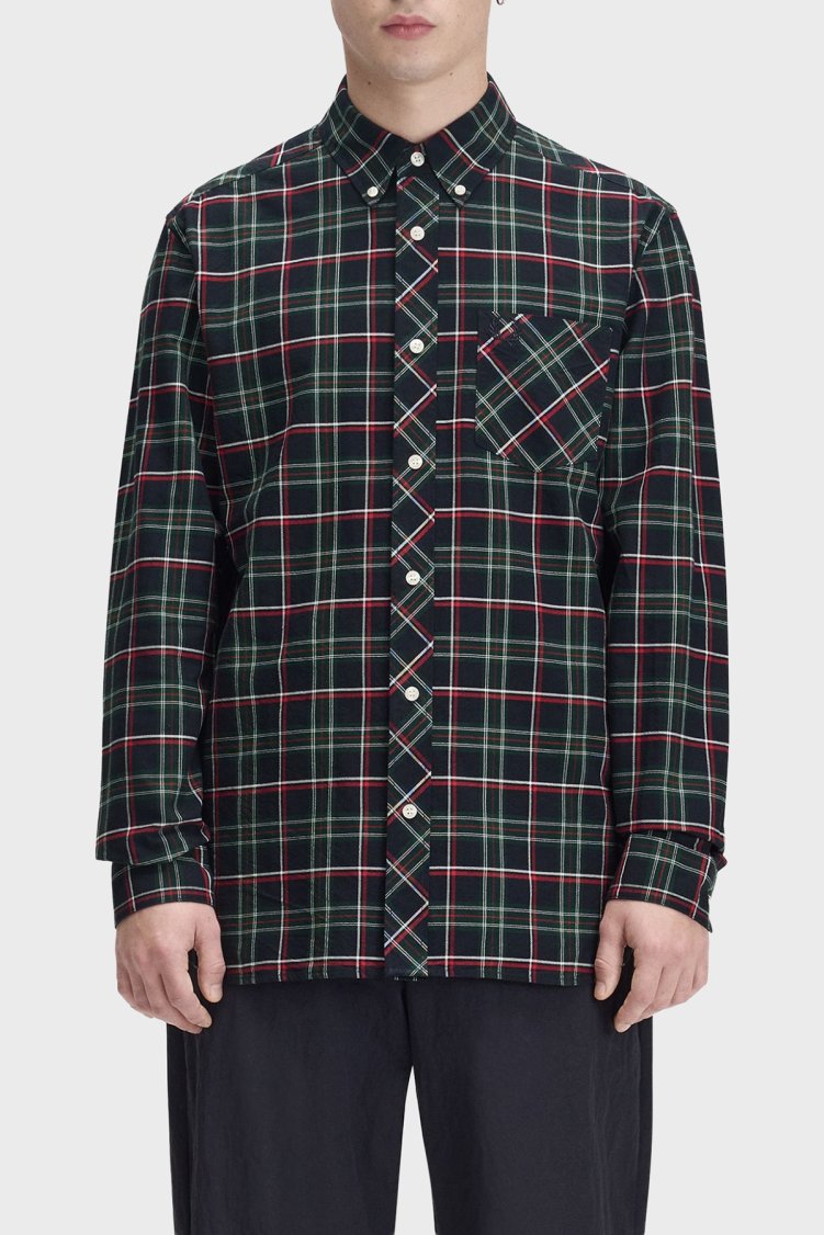 Fred Perry Ekoseli Pamuklu Regular Fit Düğmeli Yaka Erkek Gömlek M3720 Z89 Lacivert-yeşil - Fred Perry