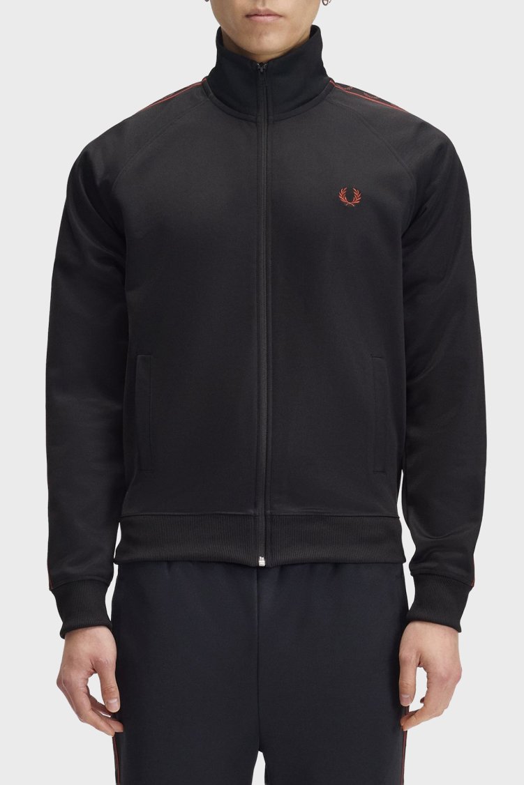 Fred Perry Kontrast Şeritli Dik Yaka Fermuarlı Erkek Sweat J5557 220 Siyah - Fred Perry