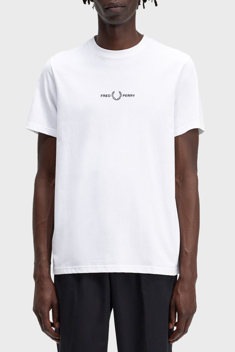 Fred Perry Logo Nakışlı % 100 Pamuk Regular Fit Bisiklet Yaka Erkek T Shirt M4580 100 BEYAZ - Fred Perry