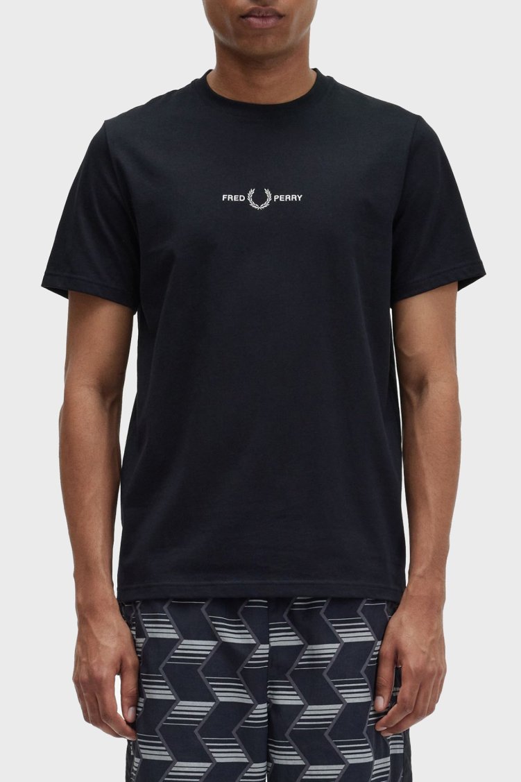 Fred Perry Logo Nakışlı % 100 Pamuk Regular Fit Bisiklet Yaka Erkek T Shirt M4580 102 SİYAH - Fred Perry