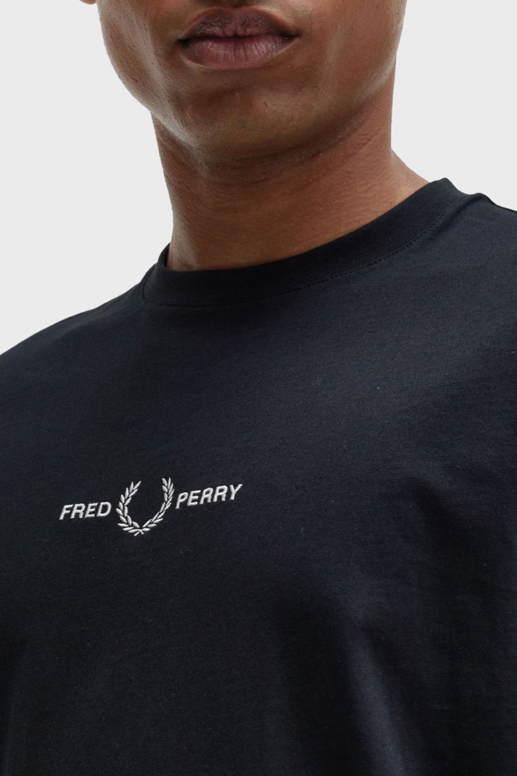 Fred Perry Logo Nakışlı % 100 Pamuk Regular Fit Bisiklet Yaka Erkek T Shirt M4580 102 SİYAH - Fred Perry (1)