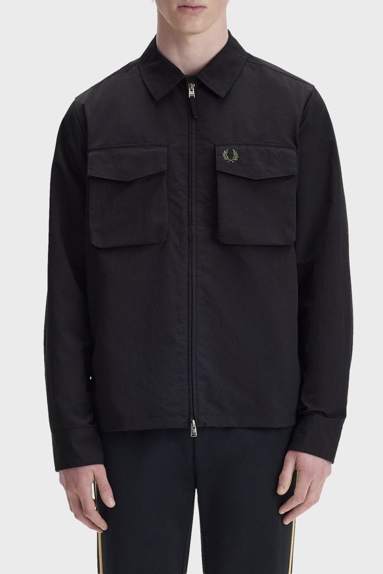 Fred Perry Logolu Regular Fit Klasik Yaka Fermuarlı Erkek Gömlek M2402 102 SİYAH - Fred Perry