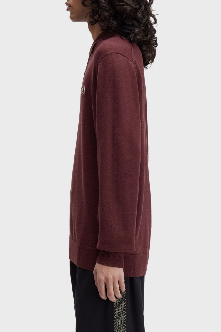 Fred Perry Logolu Yün Karışımlı Regular Fit Düğmeli Erkek Polo Yaka Kazak K4535 597 BORDO - Fred Perry (1)