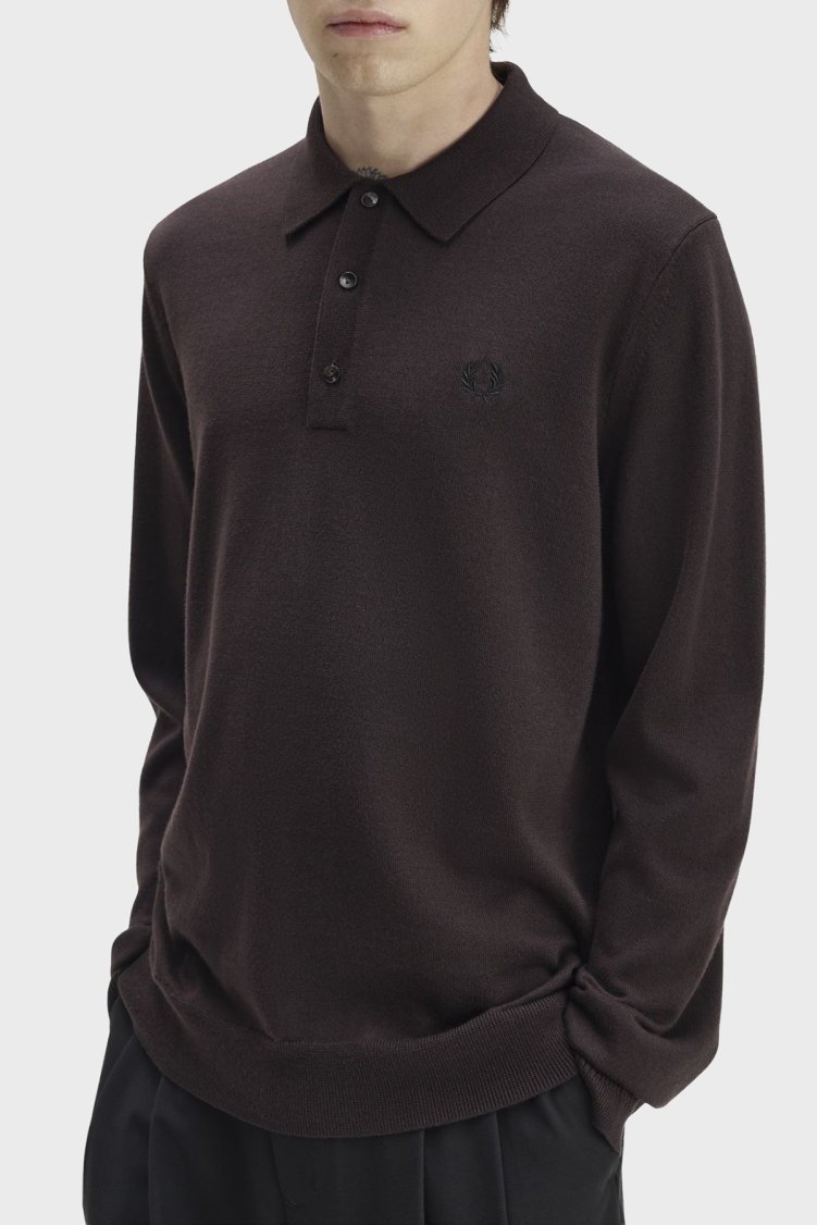 Fred Perry Logolu Yün ve Pamuk Karışımlı Düğmeli Erkek Polo K4535 33C Kahve - Fred Perry