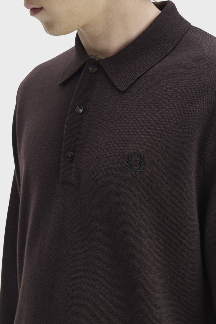 Fred Perry Logolu Yün ve Pamuk Karışımlı Düğmeli Erkek Polo K4535 33C Kahve - Fred Perry (1)