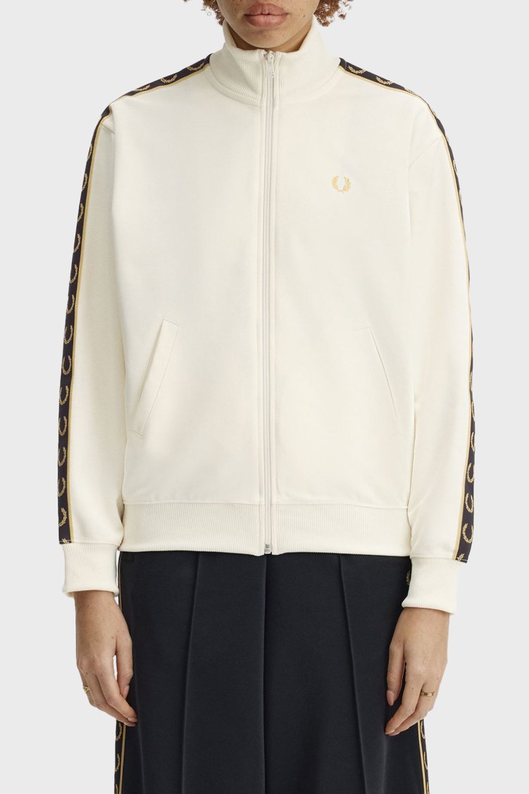 Fred Perry Pamuk Karışımlı Relaxed Fit Logo şeritli Dik Yaka Fermuarlı Bayan Sweat J9100 560 EKRU - Fred Perry