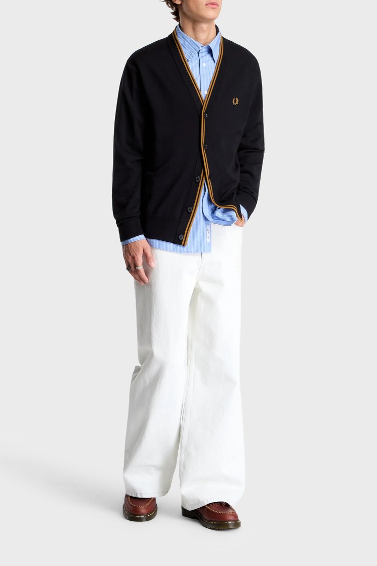 Fred Perry Pamuk ve Yün Karışımlı V Yaka Düğmeli Erkek Hırka K3300 102 Siyah - Fred Perry (1)