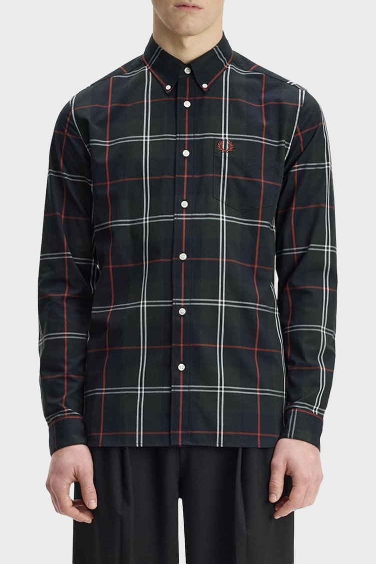 Fred Perry Pamuklu Regular Fit Ekoseli Erkek Gömlek M3456 Q20 Koyu yeşil - Fred Perry