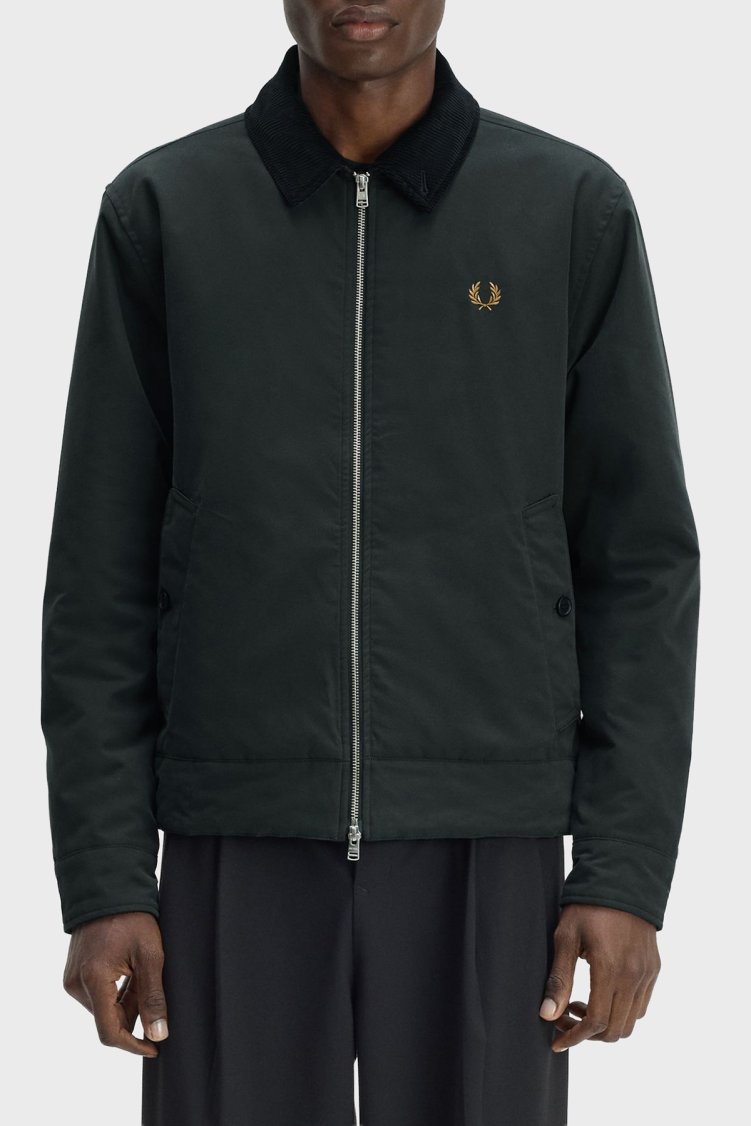 Fred Perry Pamuklu Regular Fit Kadife Yaka Logolu Unisex Mont J8535 Q20 Koyu yeşil - Fred Perry