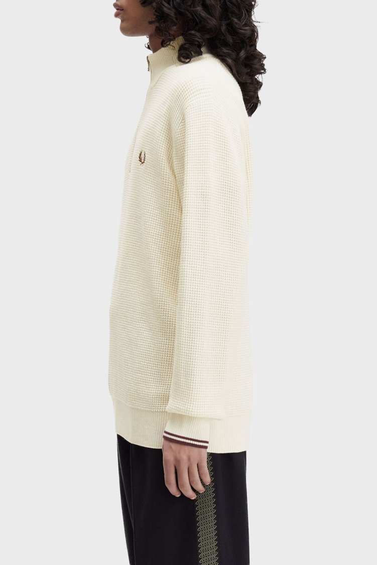 Fred Perry Pamuklu Regular Fit Yarım Fermuarlı Dik Yaka Yivli Erkek Sweat K8557 560 BEYAZ - Fred Perry (1)