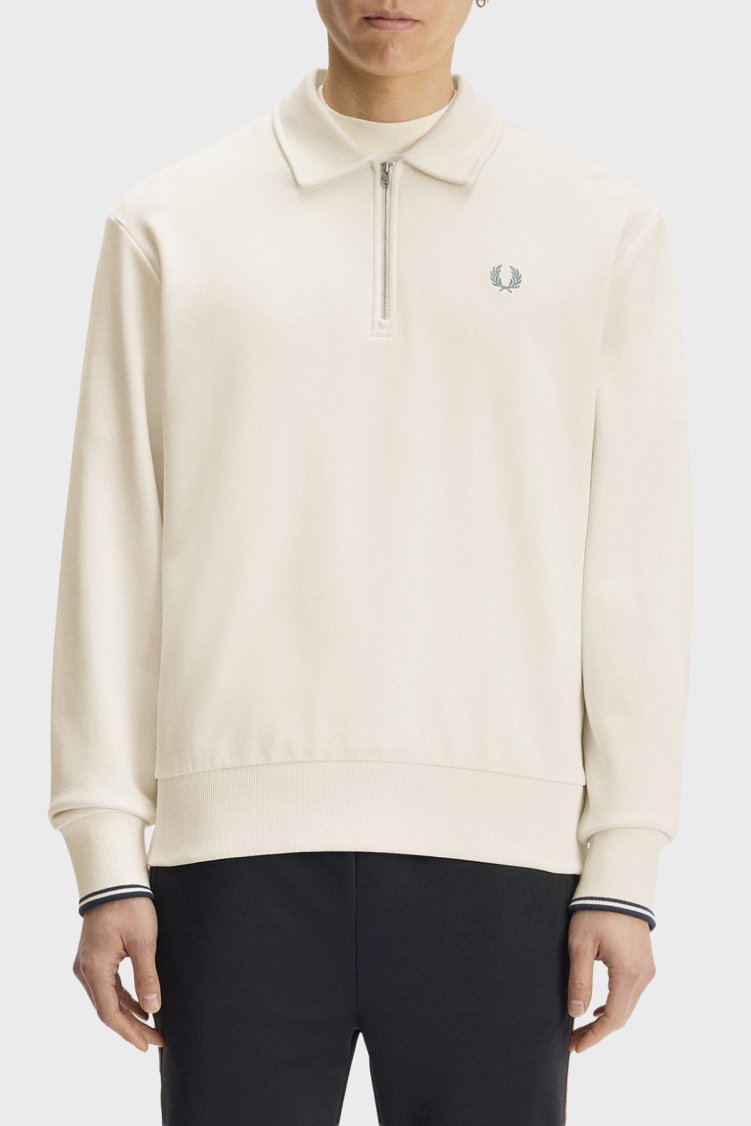Fred Perry Regular Fit Fermuarlı Polo Yaka Erkek Sweat M2426 170 Ekru - Fred Perry