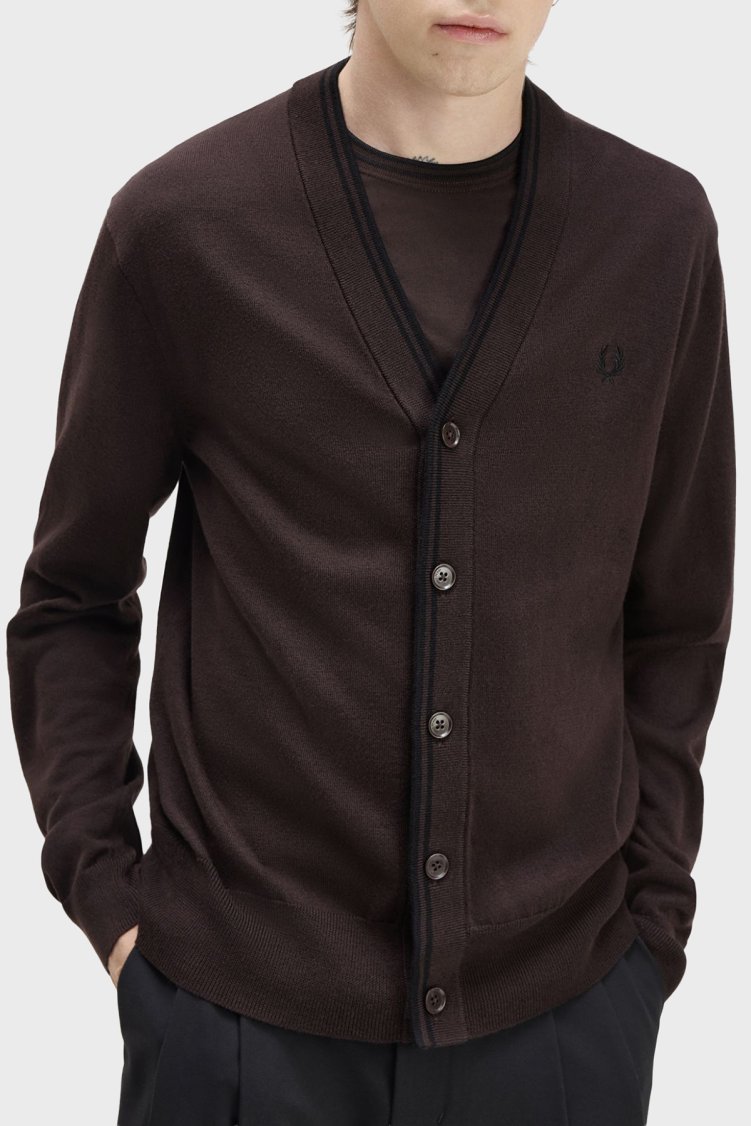Fred Perry Yün ve Pamuklu Regular Fit Düğmeli Erkek Hırka K3300 33C Kahve - Fred Perry