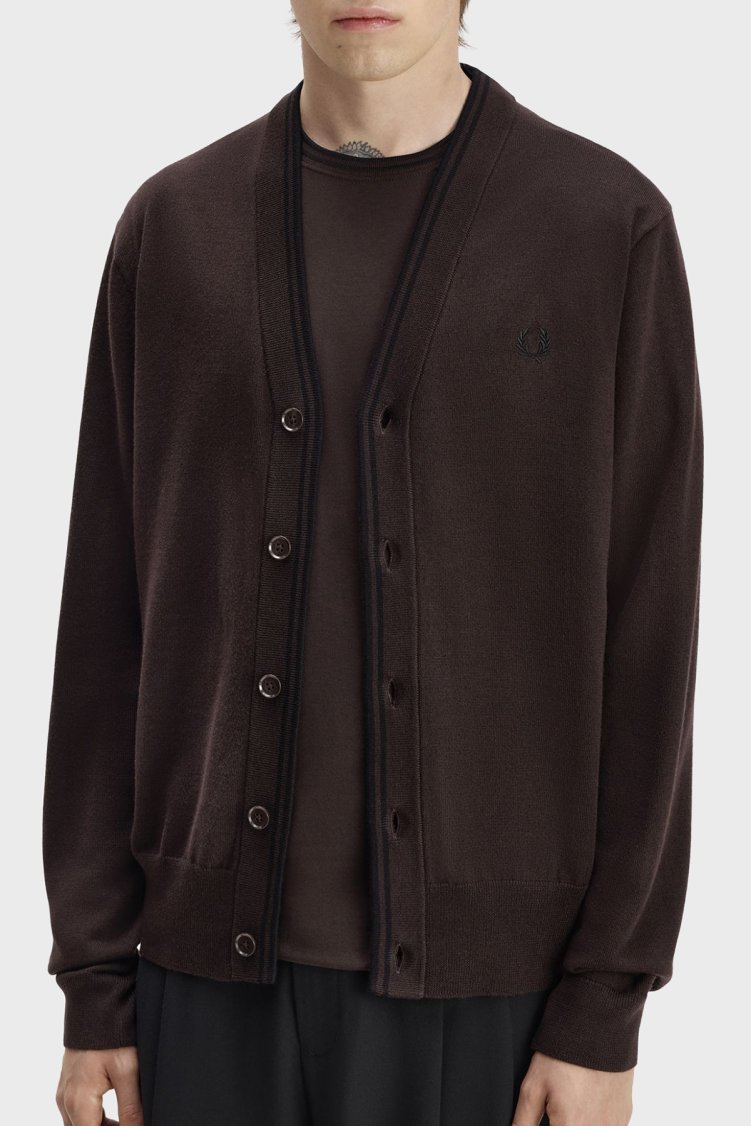 Fred Perry Yün ve Pamuklu Regular Fit Düğmeli Erkek Hırka K3300 33C Kahve - Fred Perry (1)