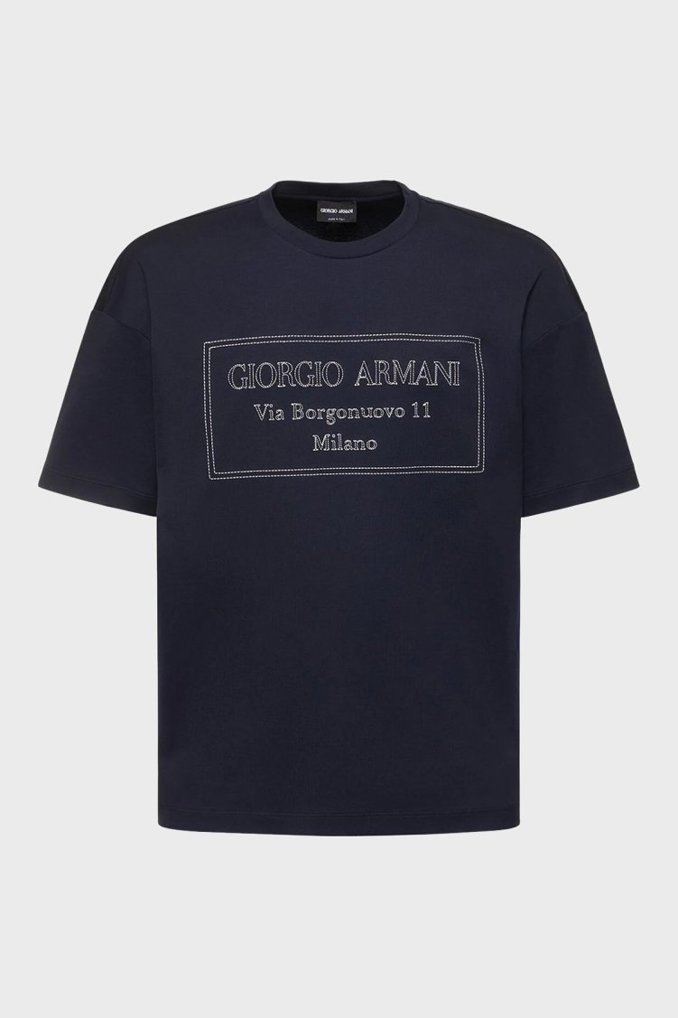 Giorgio Armani Pamuklu Bisiklet Yaka Erkek T Shirt 6RSM53 SJPBZ UBWF LACİVERT - Giorgio Armani