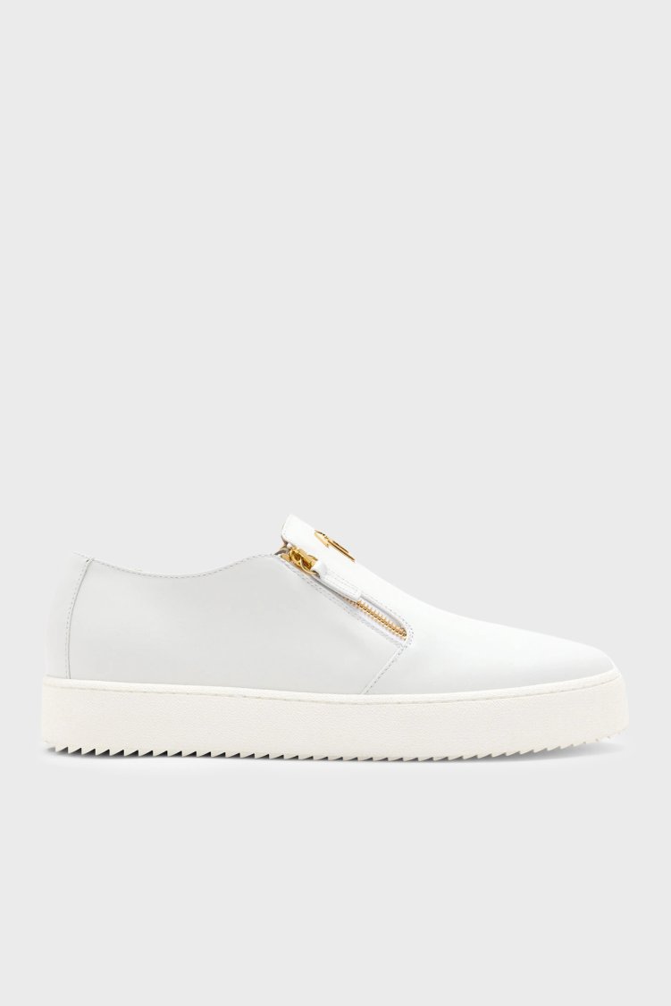 Giuseppe Zanotti Deri Fermuar Detaylı Sneaker Erkek Ayakkabı RM60020-001 BEYAZ - Giuseppe Zanotti