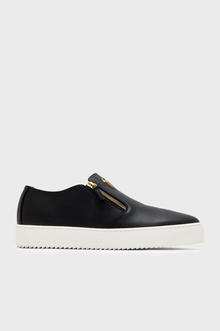 Giuseppe Zanotti Deri Fermuar Detaylı Sneaker Erkek Ayakkabı RM60020-002 SİYAH - Giuseppe Zanotti