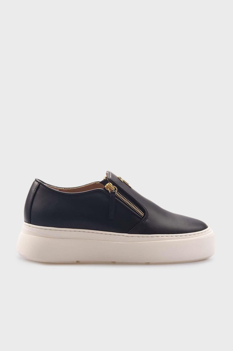 Giuseppe Zanotti Deri Logolu Kalın Tabanlı Sneaker Erkek Ayakkabı EU40010-020 SİYAH - Giuseppe Zanotti