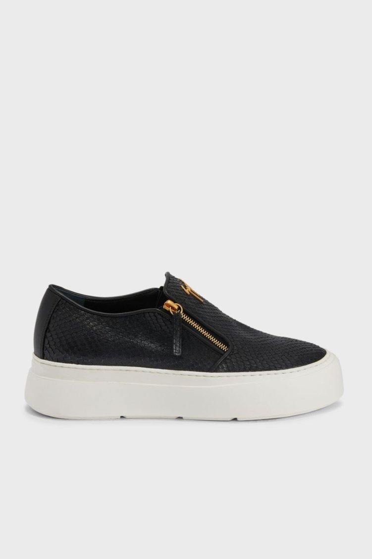 Giuseppe Zanotti Hakiki Deri Logolu Kalın Tabanlı Sneaker Erkek Ayakkabı EU40010-021 SİYAH-BEYAZ - Giuseppe Zanotti