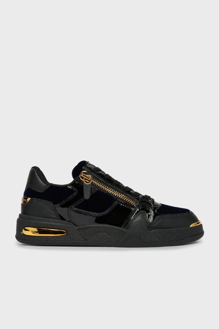 Giuseppe Zanotti Kadife Detaylı Fermuarlı Deri Sneaker Erkek Ayakkabı RU50026-001 SİYAH - Giuseppe Zanotti