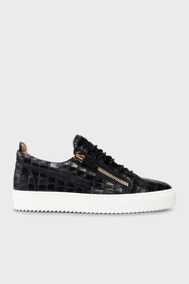 Giuseppe Zanotti Logolu Hakiki Deri Kalın Taban Sneaker Erkek Ayakkabı RU00010-118 SİYAH - Giuseppe Zanotti