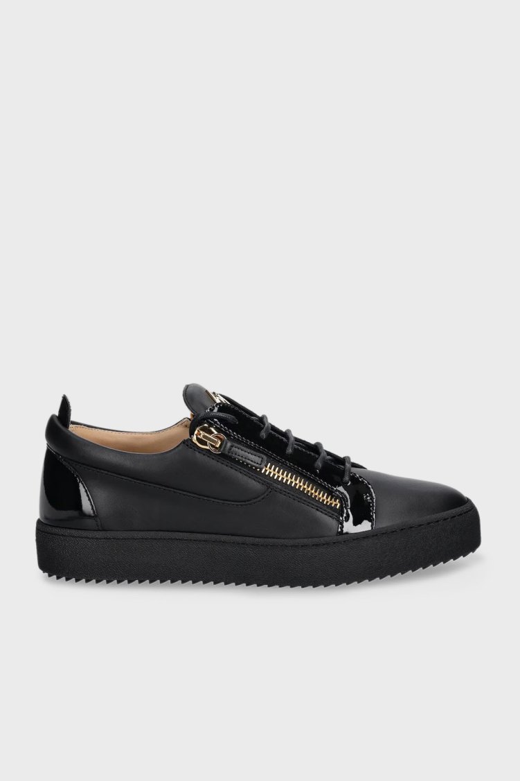 Giuseppe Zanotti Logolu Rugan Detaylı Deri Sneaker Erkek Ayakkabı RU50000-003 SİYAH - Giuseppe Zanotti