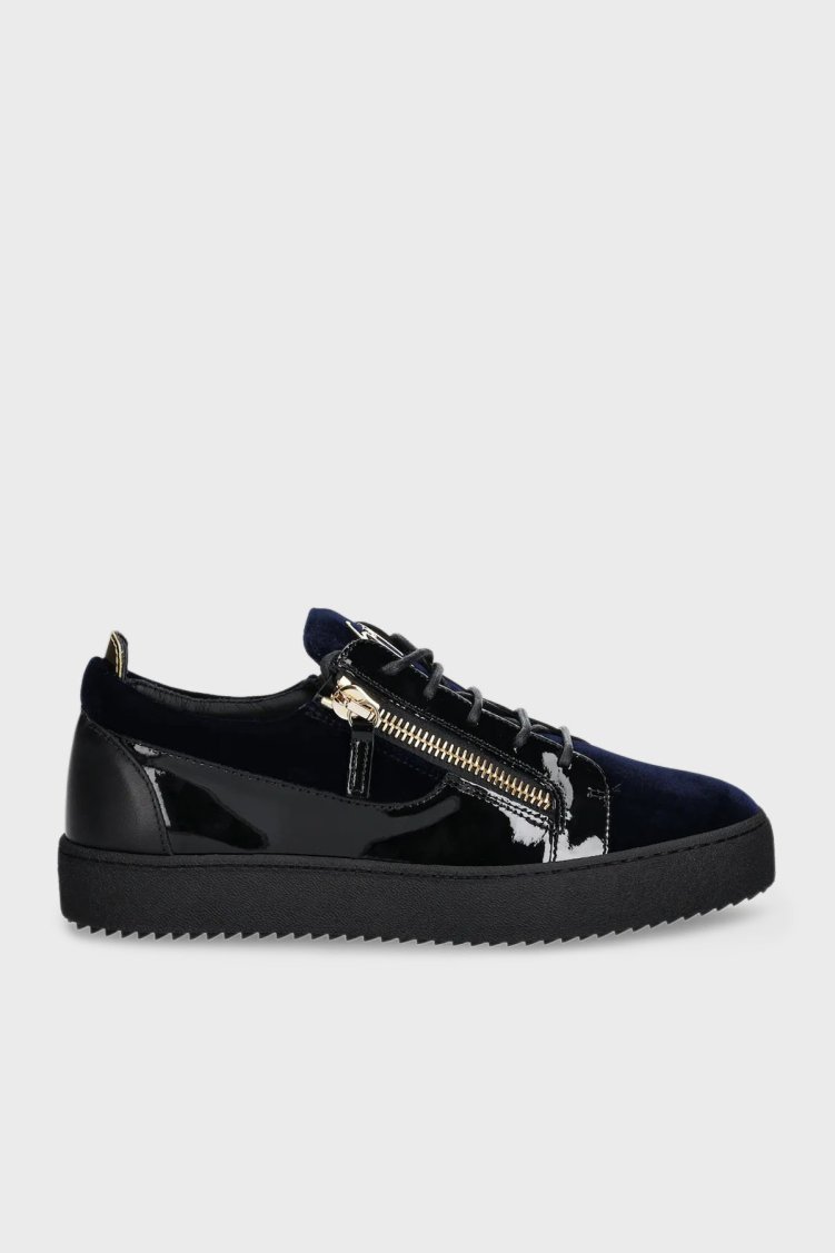 Giuseppe Zanotti Logolu Rugan Detaylı Sneaker Erkek Ayakkabı RU50002-001 LACİVERT - Giuseppe Zanotti
