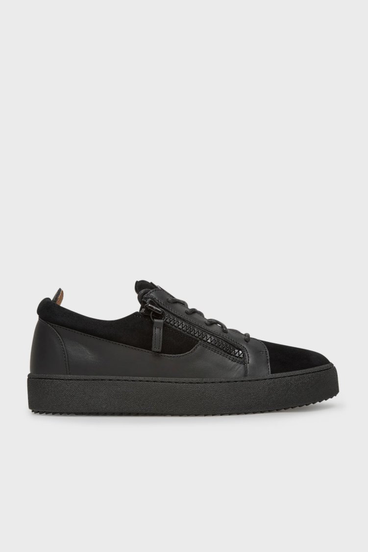 Giuseppe Zanotti Logolu Süet Detaylı Sneaker Erkek Ayakkabı RU40037-001 SİYAH - Giuseppe Zanotti