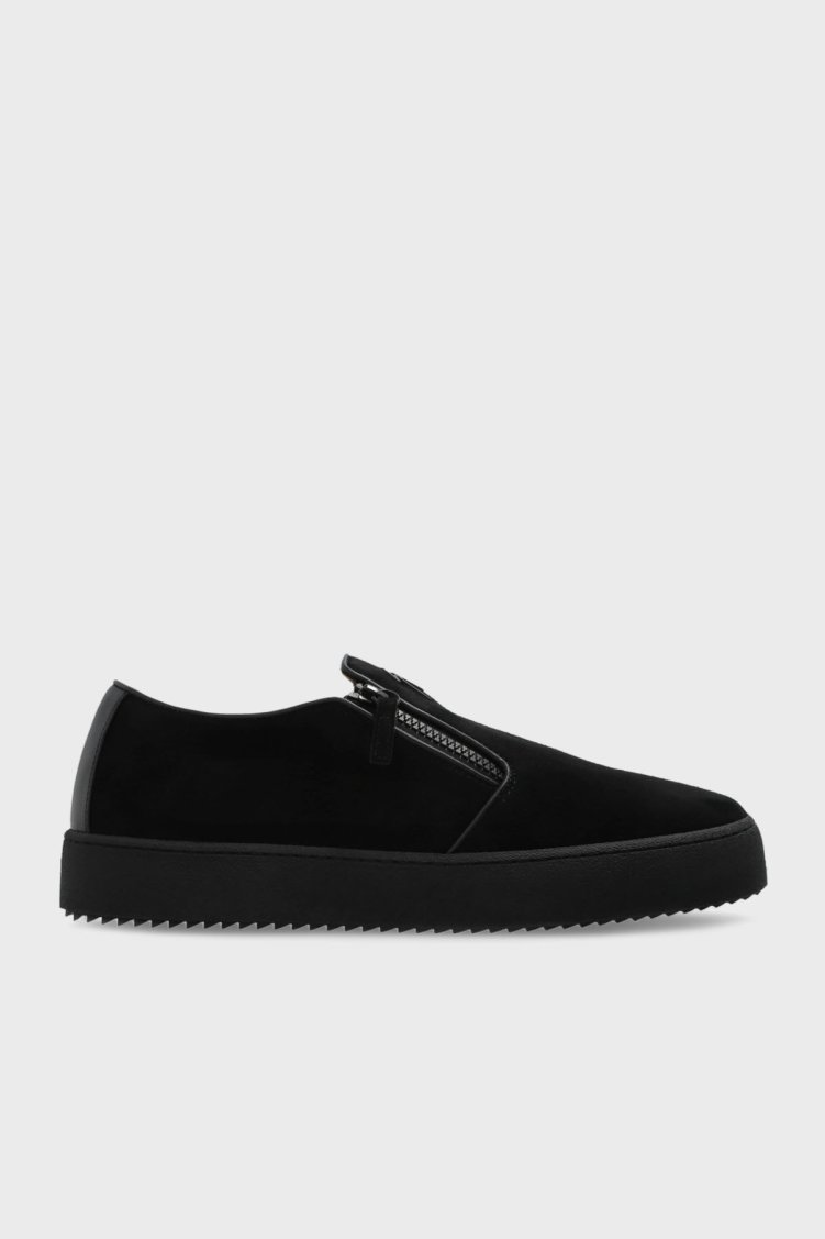 Giuseppe Zanotti Logolu Süet Kalın Tabanlı Sneaker Erkek Ayakkabı RU50025-001 SİYAH - Giuseppe Zanotti