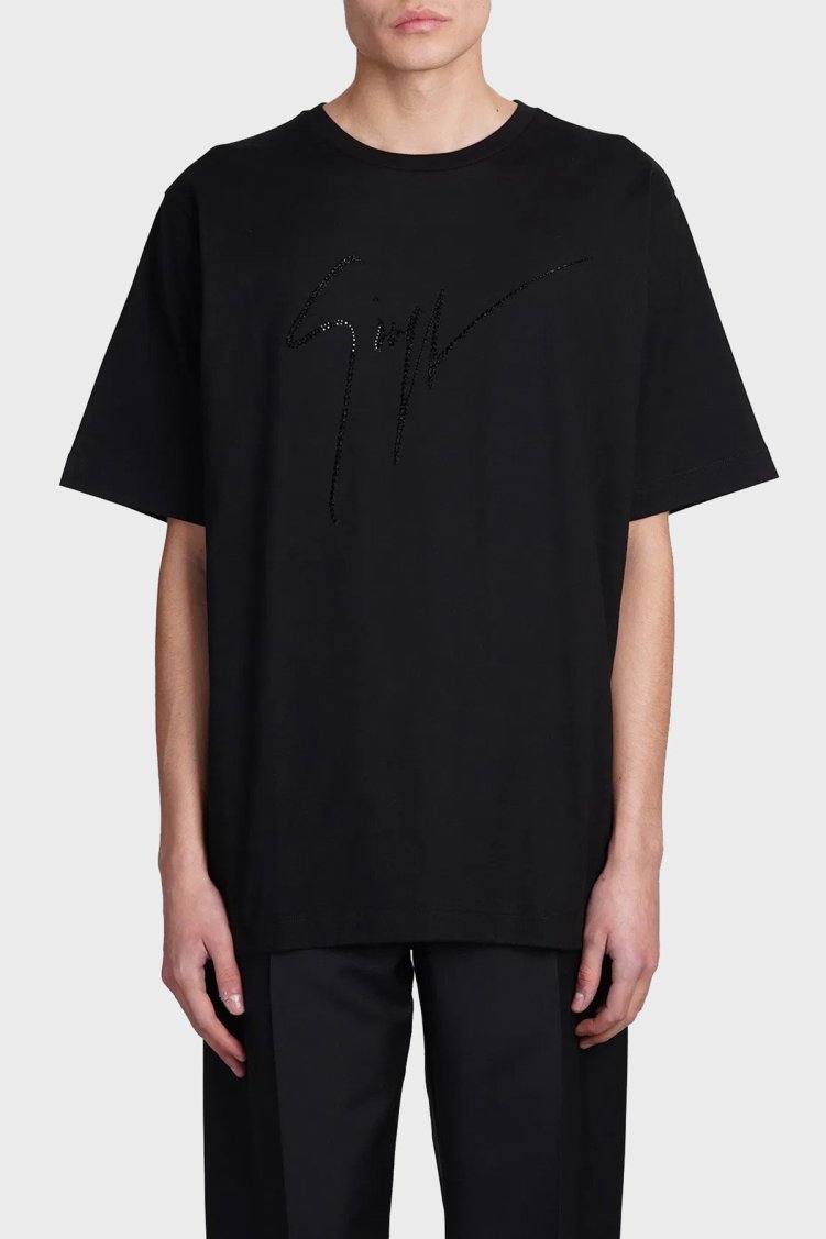 Giuseppe Zanotti Taş Logolu Pamuklu Regular Fit Erkek T Shirt IRU2003-002 SİYAH - Giuseppe Zanotti