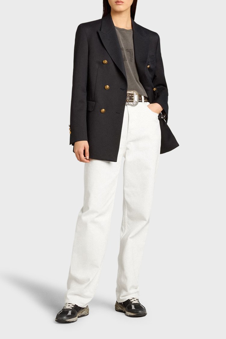 Golden Goose % 100 Pamuk Relaxed Yüksek Bel Jeans Kadın Kot Pantolon GWP00844.P000980.10190 Beyaz - Golden Goose (1)