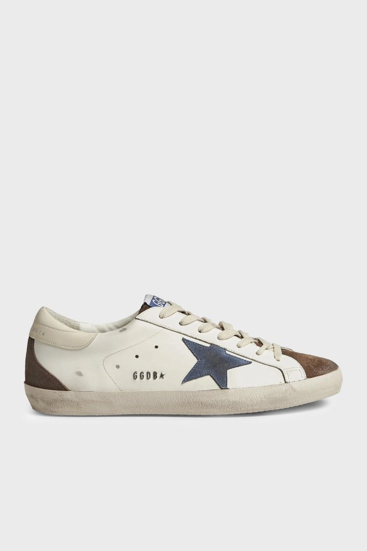 Golden Goose Deri Logolu Sneaker Erkek Ayakkabı GMF00102.F008695.83401 Beyaz-kahve-mavi - Golden Goose
