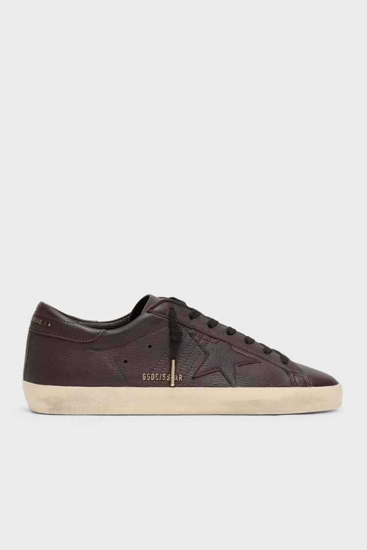 Golden Goose Logolu Deri Sneaker Erkek Ayakkabı GMF00101.F008887.55381 Koyu kahve - Golden Goose