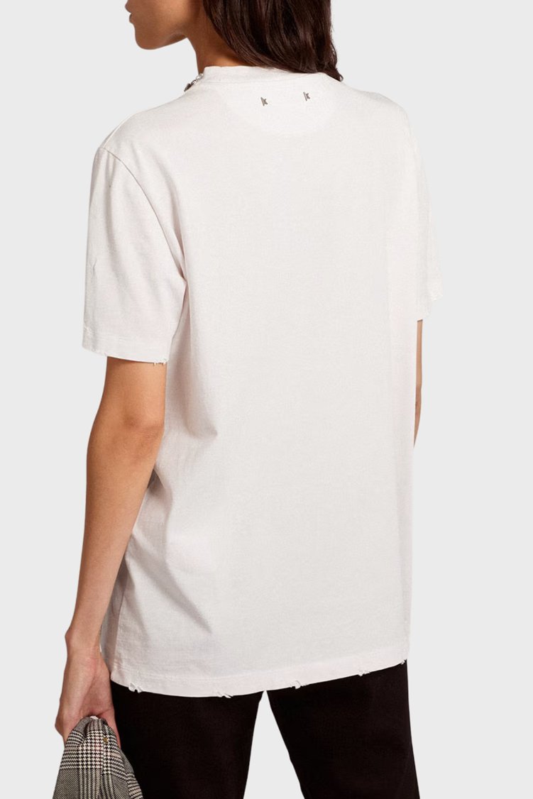 Golden Goose Pamuklu Regular Fit Parlak Taşlı Sıfır Yaka Kadın T Shirt GWP01220.P000673.10363 Beyaz - Golden Goose (1)
