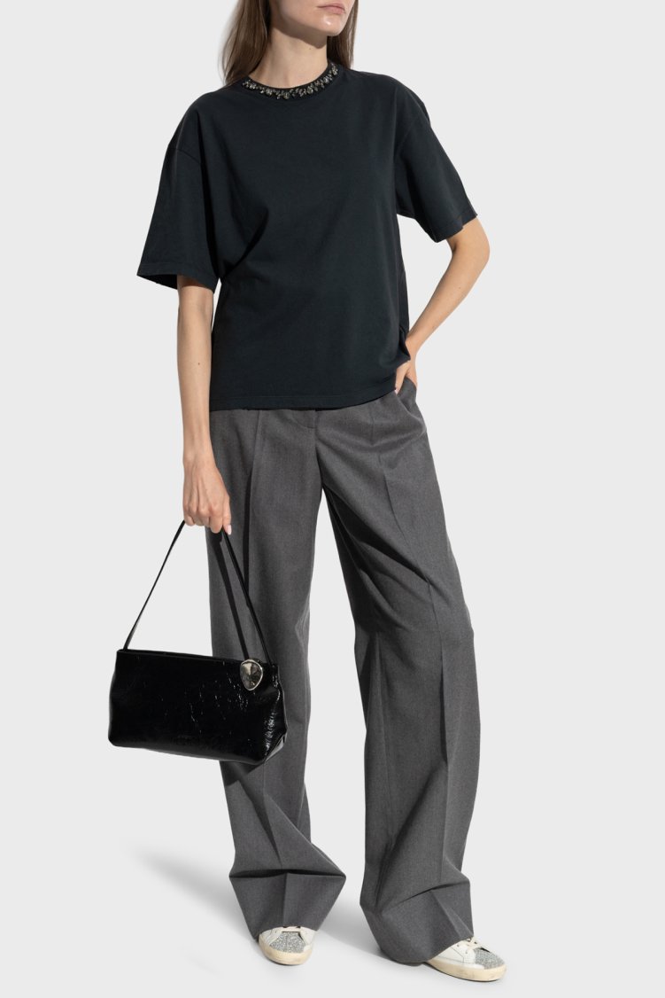 Golden Goose Taş Detaylı Pamuklu Boxy Fit Bisiklet Yaka Kadın T Shirt GWP01874.P001897.90456 Siyah - Golden Goose (1)