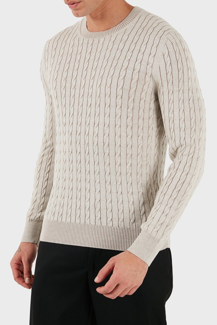 Gran Sasso % 100 Yün Regular Fit Bisiklet Yaka Erkek Kazak 57101 14401 005 BEJ - Gran Sasso (1)