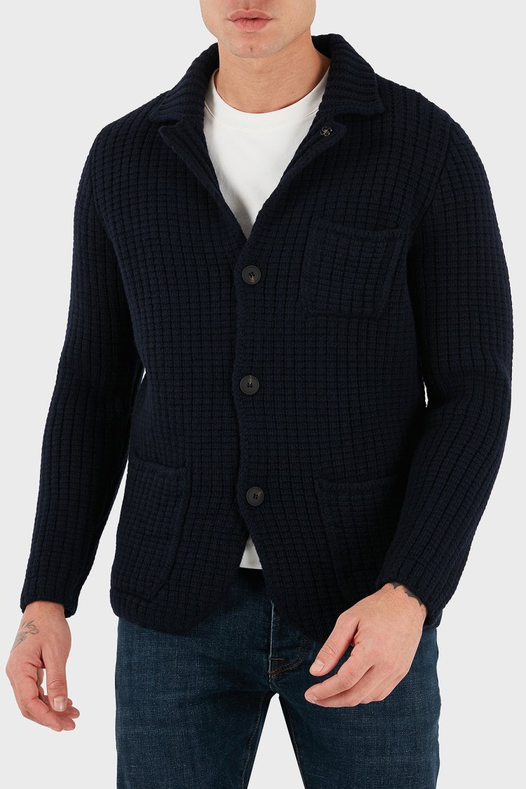 Gran Sasso % 100 Yün Regular Fit Cepli Düğmeli Örme Erkek Ceket 10166 25073 598 LACİVERT - Gran Sasso