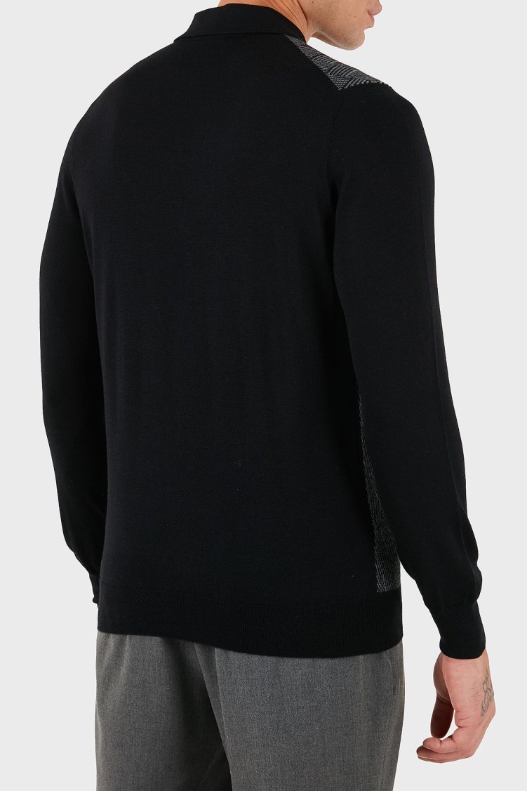 Gran Sasso Desenli Yün ve Pamuk Karışımlı Slim Fit Yarım Fermuarlı Polo Yaka Erkek Kazak 57137 13126 099 SİYAH - Gran Sasso (1)