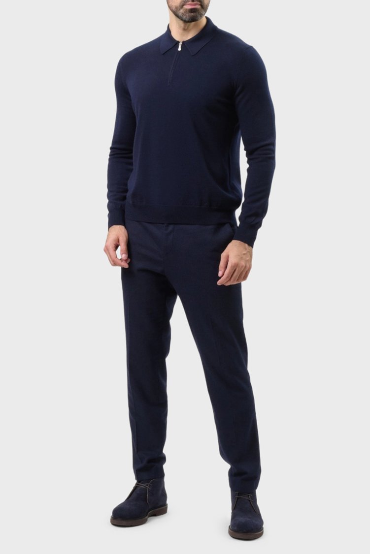 Gran Sasso Fitilli % 100 Yün Regular Fit Yarım Fermuarlı Erkek Polo Yaka Kazak 55125 14290 598 LACİVERT - Gran Sasso (1)