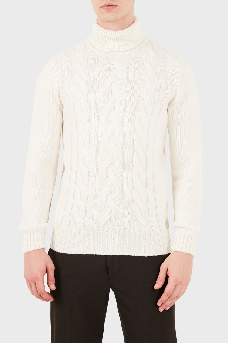 Gran Sasso Regular Fit Balıkçı Yaka Örgü Desenli Erkek Kazak 13130 25087 001 Krem - Gran Sasso