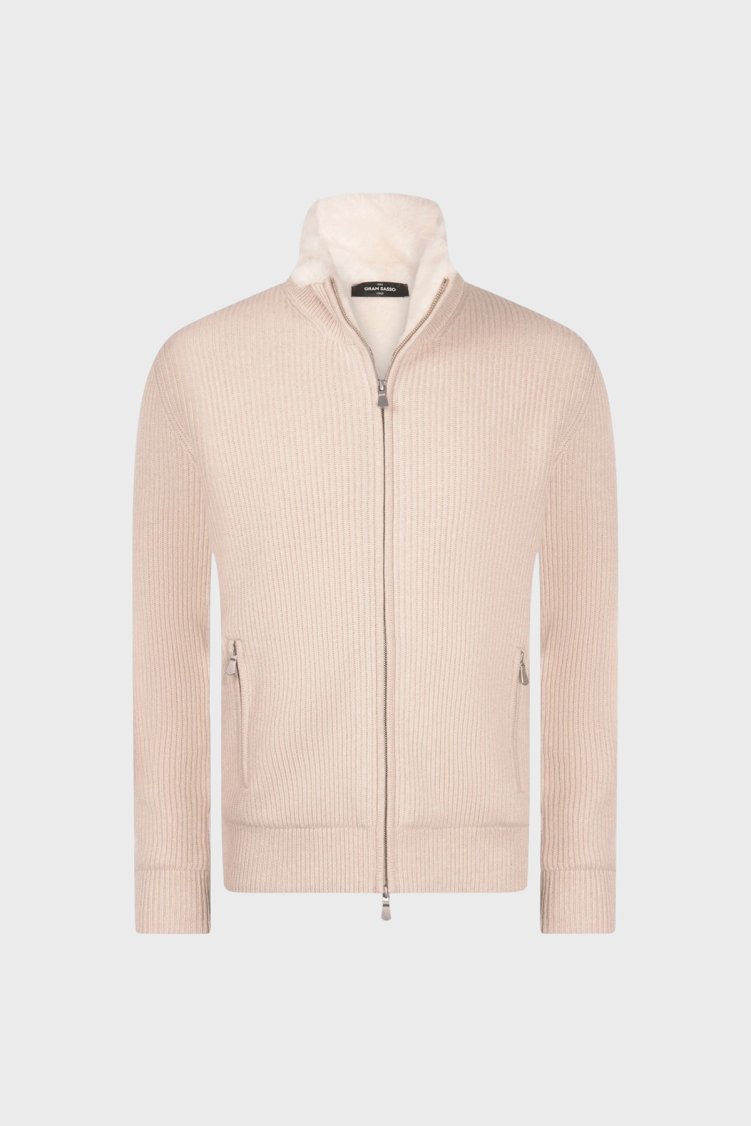 Gran Sasso Regular Fit Dik Yaka Fermuarlı Triko Erkek Ceket 23146 15581 113 Ekru - Gran Sasso (1)