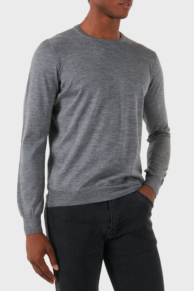 Gran Sasso Yün Karışımlı Slim Fit Bisiklet Yaka Erkek Kazak 57167 13190 071 KOYU GRİ - Gran Sasso (1)