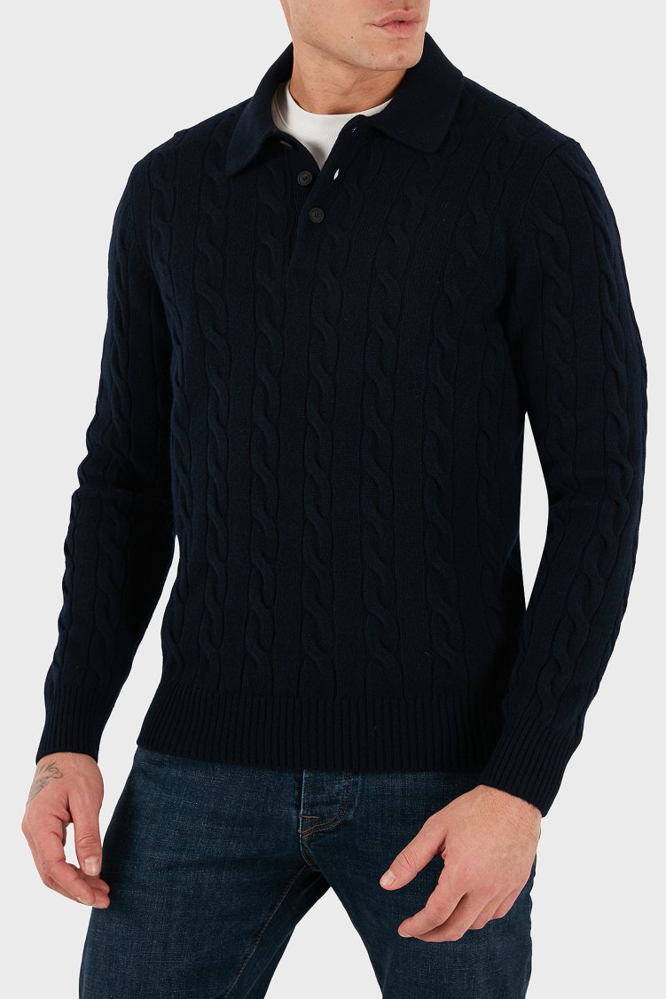Gran Sasso Yün ve Kaşmir Karışımlı Regular Fit Erkek Polo Yaka Kazak 23172 19651 598 LACİVERT - Gran Sasso