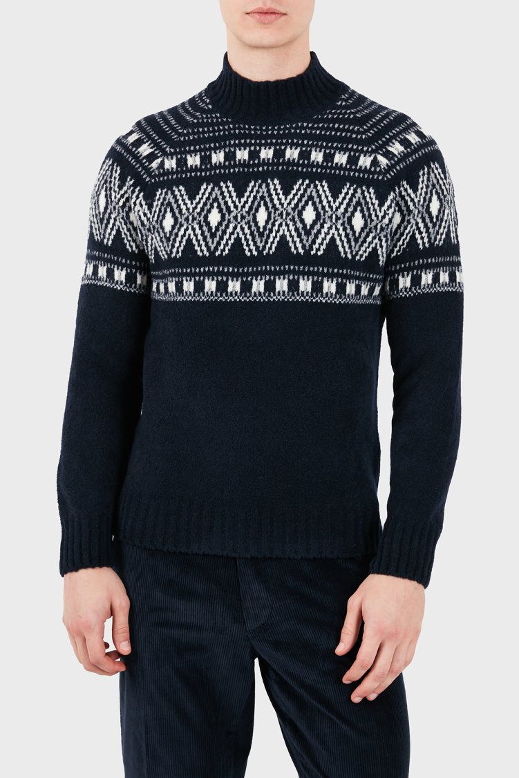 Gran Sasso Yünlü Regular Fit Yarım Balıkçı Yaka Örgü Desenli Erkek Kazak 13186 24019 598 Lacivert - Gran Sasso