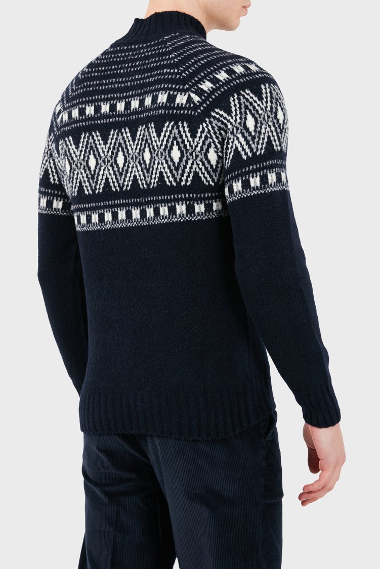 Gran Sasso Yünlü Regular Fit Yarım Balıkçı Yaka Örgü Desenli Erkek Kazak 13186 24019 598 Lacivert - Gran Sasso (1)