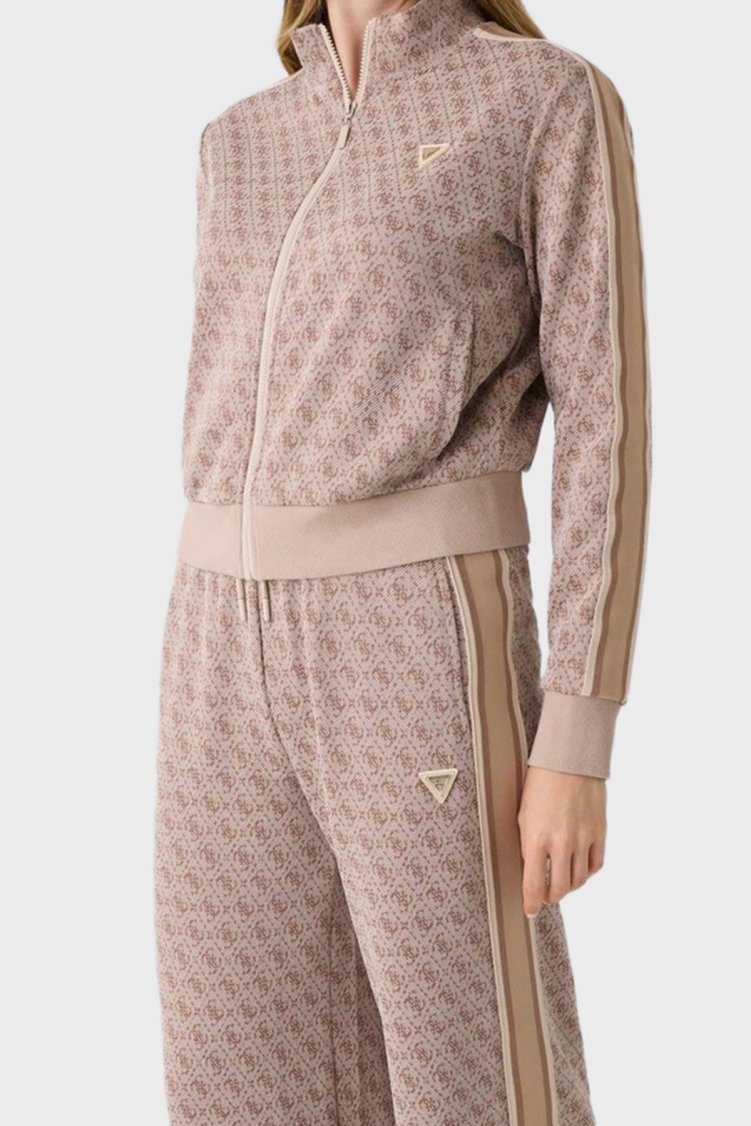 Guess 4G Allover Jacquard Tamamı Logolu Dik Yaka Fermuarlı Kadın Sweat V6BQ27 K7946 FNNH Bej - Guess (1)