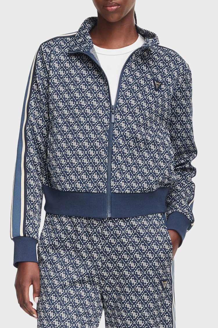 Guess 4G Allover Jacquard V6YQ28K5183 Kadın Sweat V6YQ28 K5183 FBIR Lacivert - Guess